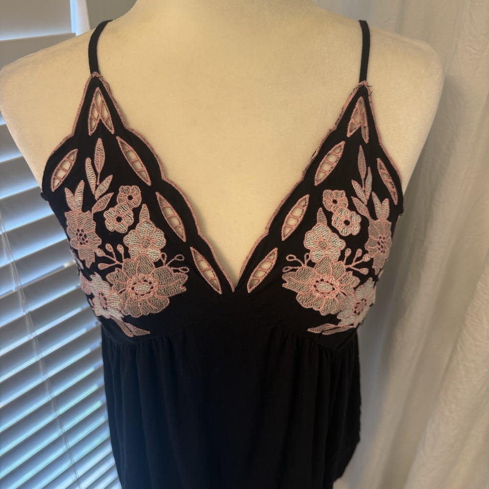 Babydoll Cami‎ Top Women Medium Embroidered Trim Fairy Coquette Festival Smocked